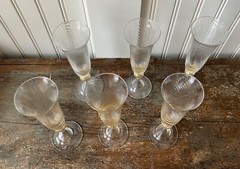 Set of 6 Murano Italy Champagne Glasses with Gold & Spiral Ribbed Design