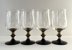 Set of 7 vintage Libbey Premier Tulip Smokey Quartz Glass Goblets 6-1/2″H 12 oz