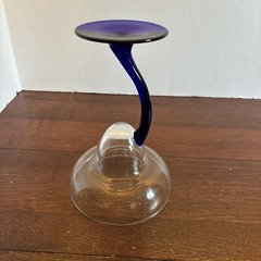 One Margarita Martini Glass Libbey Swerve Cobalt Blue Curve Stem Barware EC