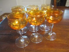 6 stemware amber iridescent MCM 4.5» crystal twist stunning cordial glasses
