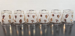 (6) Libbey Golden Foliage 6 Oz Old Fashioned Set Vintage Leaves Frosted MCM Lot