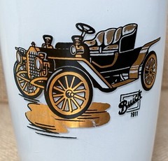 Vintage Old Car Milk Glass Tumbler Set Buick Cadillac MCM Nostalgia Core Retro