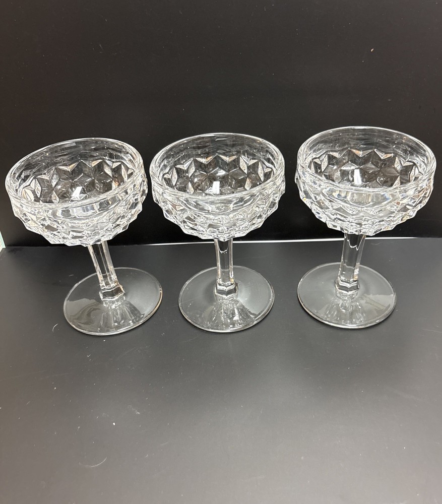 Vintage Fostoria American Cube Set of 3 Sherbets/Champagne 4.5” EUC