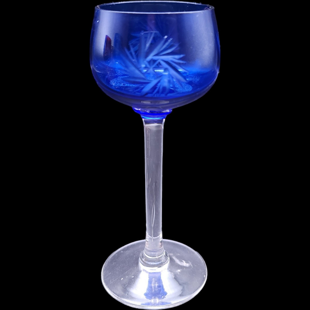 Unknown Manufacturer Cut Pinwheel On Cobalt Blue Bowl Cordial Glass