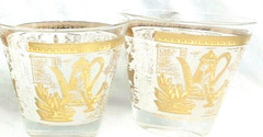 Hazel Atlas Barware lot of 2 Martini Glass Colony Pattern 22kt Gold pattern vtg