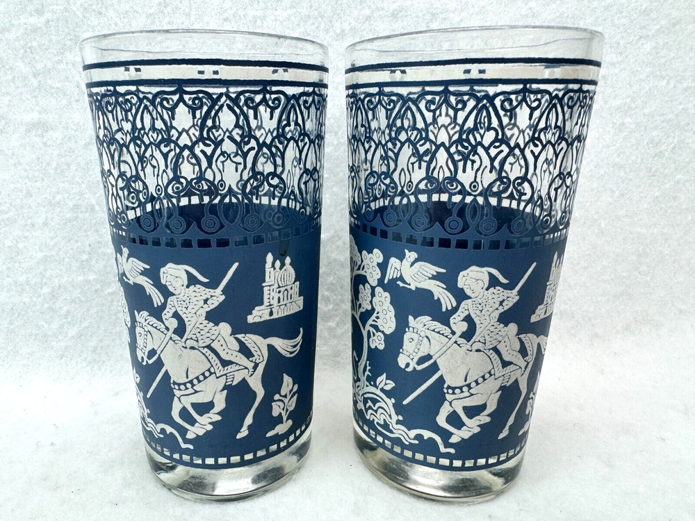 2 Vintage Hazel Atlas Wedgwood Arabian Knights Tumblers 5 1/2″ Drinking Glass