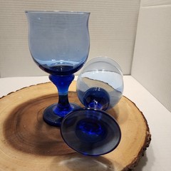 Libbey Vintage Cobalt Blue Drinking Wine Water Goblets Glasses Set of 5