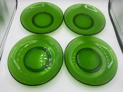 4 VINTAGE BALTIC FOREST GREEN 8 IN GLASS LUNCHEON PLATES ANCHOR HOCKING