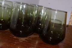 6 VTG Libbey ? Glasses Smoke Green Juice Tumblers Mid Century 4.25″ Ex Condition