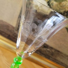 Vintage Uranium Glass Wine Glass Diamond Optic Green Twist Stem UV Reactive
