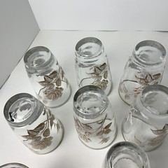 Libbey Glass Vintage Mid Century Gold / White Rose Bouquet Gold Trim 8 Tumblers