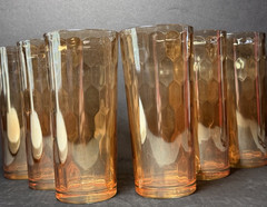Vntg MCM Peach Luster Jeannette Hex Optic/Honeycomb Carnival Glasses Set of 6