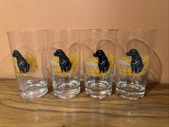 Set Of 4 BLACK Labrador Retriver HUNTING DOGS HIGHBALL GLASS TUMBLERS GLASSES VG