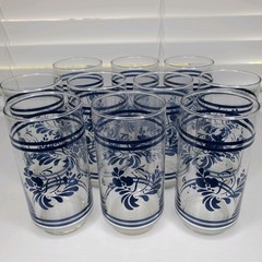 10 Pfaltzgraff Folk Art Drinking Glasses 6″ Blue Bird Floral Libbey Fabulous