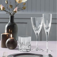 Chic Crystal Double Old Fashioned Glasses Palm Leaf Cut Large Tumbler Set of 6
