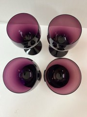 Crystal Stemware with Purple Amethyst Bowl and Foot & Clear Bubble Stem Set of 4