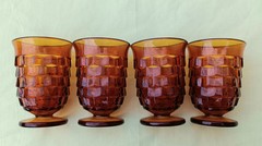 Vintage 4 Indiana Amber Gold / Whitehall Colony Juice Tumblers Diamond Pattern