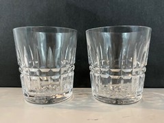 Vintage Pair of Clear Glass Old Fashioned Whiskey / Scotch Glasses