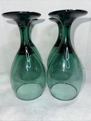 4 Set Libby Juniper Green Glasses Water/Wine Teardrop Gold Rim