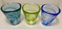 Kosta Boda Ulrica Hydman Vallien Swirl Glass Tumblers Lot Of 3-Blue Teal Green