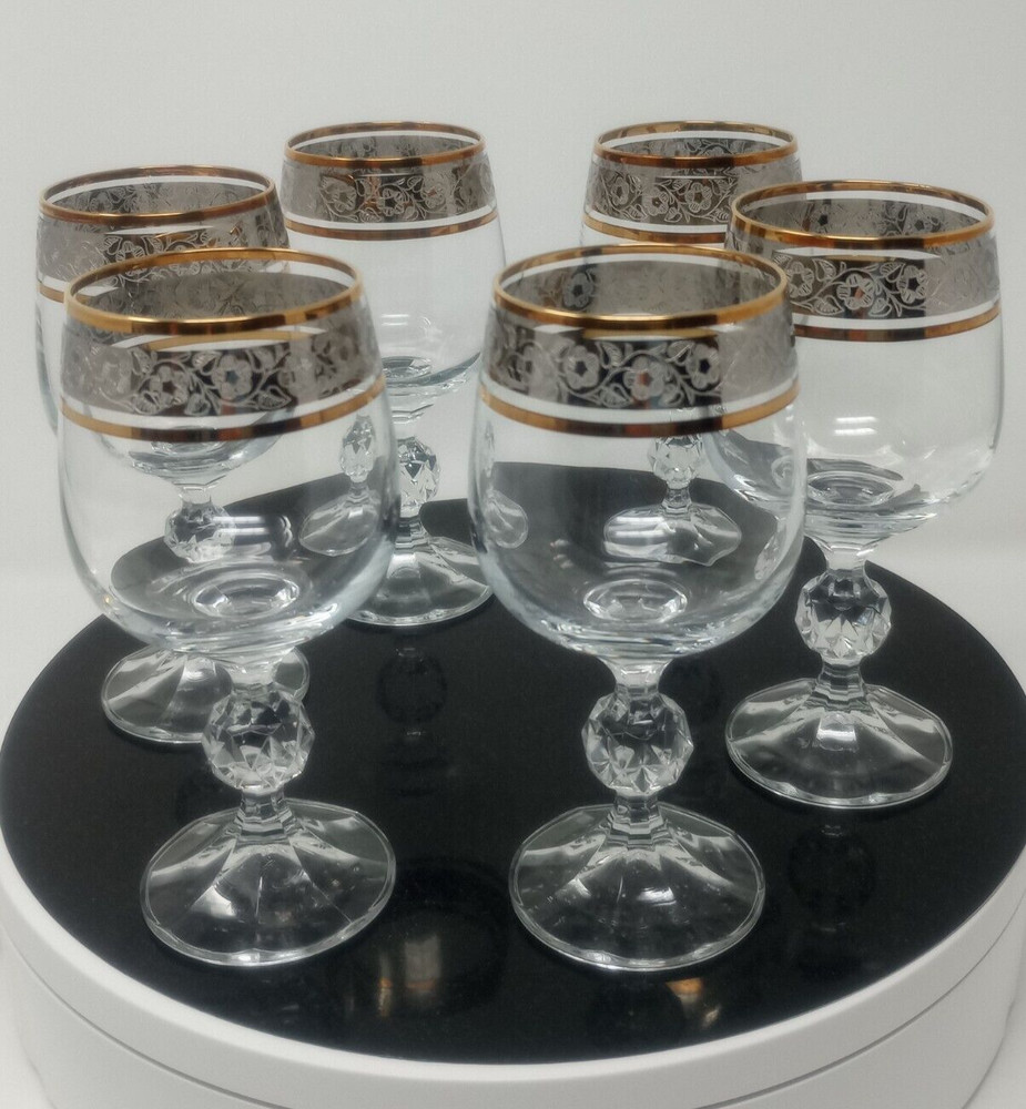 Bohemia Crystal Claudia Gold/Platinium Wine Glass Set Of 6