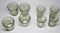 Vintage Retro MCM Pale Green Water and Juice Glasses leaf pattern set of 8