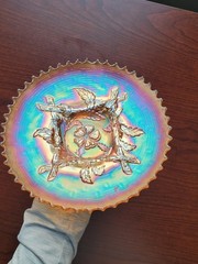 Marigold Dugan Carnival Glass Apple Blossom Twigs Plate or Low Bowl