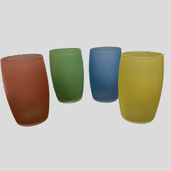 4 Tumblers Gay Fad Bartlett Collins Glasses Hand Painted Flowers Frosted