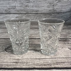 2 Juice Glasses Clear Pressed Sunburst Atomic Design Grandmacore Cottagecore