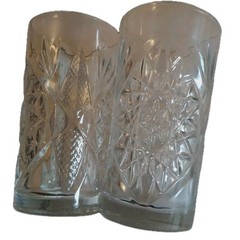 2 Vintage Hobstar Highball Star of David Libbey USA Glasses 16oz Heavy Set of 2