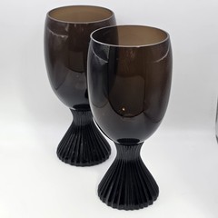 Lenox Midnight Mood Smoke Goblets Pair Vintage USA Black Glass