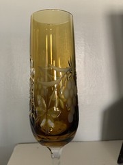 Vintage Cut To Clear Bohemian Amber Color Flute Champagne Made In Germany