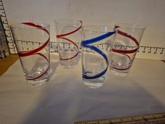 3 Red & 1 Blue Pier 1 Tumblers Glasses Swirline Retired Barware Beer Water