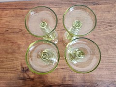 Set Of 4 Olive Green Glass Wine Goblets Or Roemers Etched Fritz Heckert?