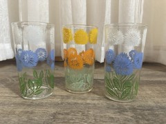 Vintage Juice Glasses Set Floral Motif Vibrant Retro 60s 70s Kitchenware Tumbler