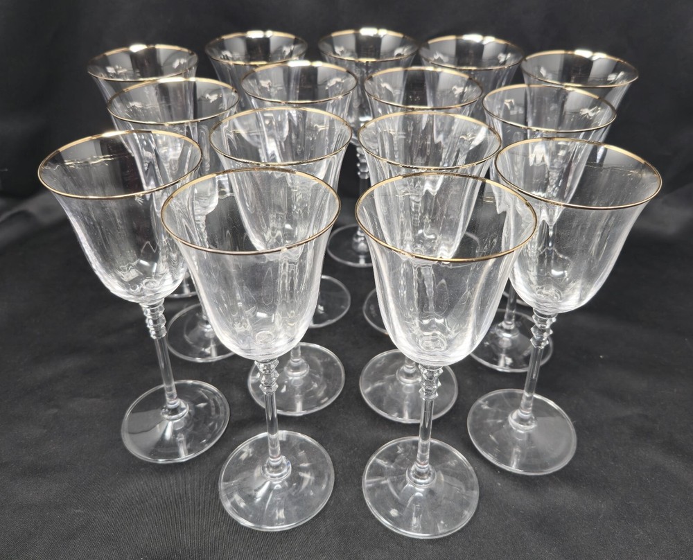 SET OF 12 MIKASA SONATA GOLD RIM WATER GOBLETS