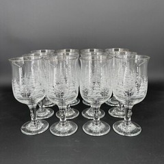 Libbey Christmas Winter White Frosted Pines Trees Goblet Glass Arbys Set Of 12