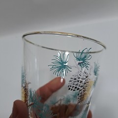 Libbey Turquoise Pine Cone Vintage 1960S Drinking Glass Clear Gold Trim