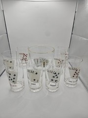 MCM Casino Poker Card Highball Glassware 8oz with Ice Bucket Lot of 9
