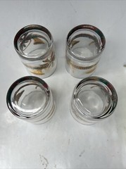 Vtg Set of 4 Culver Old Fashioned Glasses Yule Horn Holiday Ribbon Gold USA FLAW