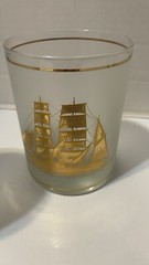 4 Culver Gold Clipper Ships Boat Sails Schooner Frosted Whiskey Tumbler 12 oz