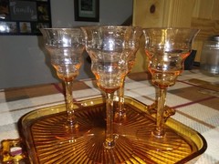 Central Glass Works, 3 #1428 Wine Glasses in Amber
