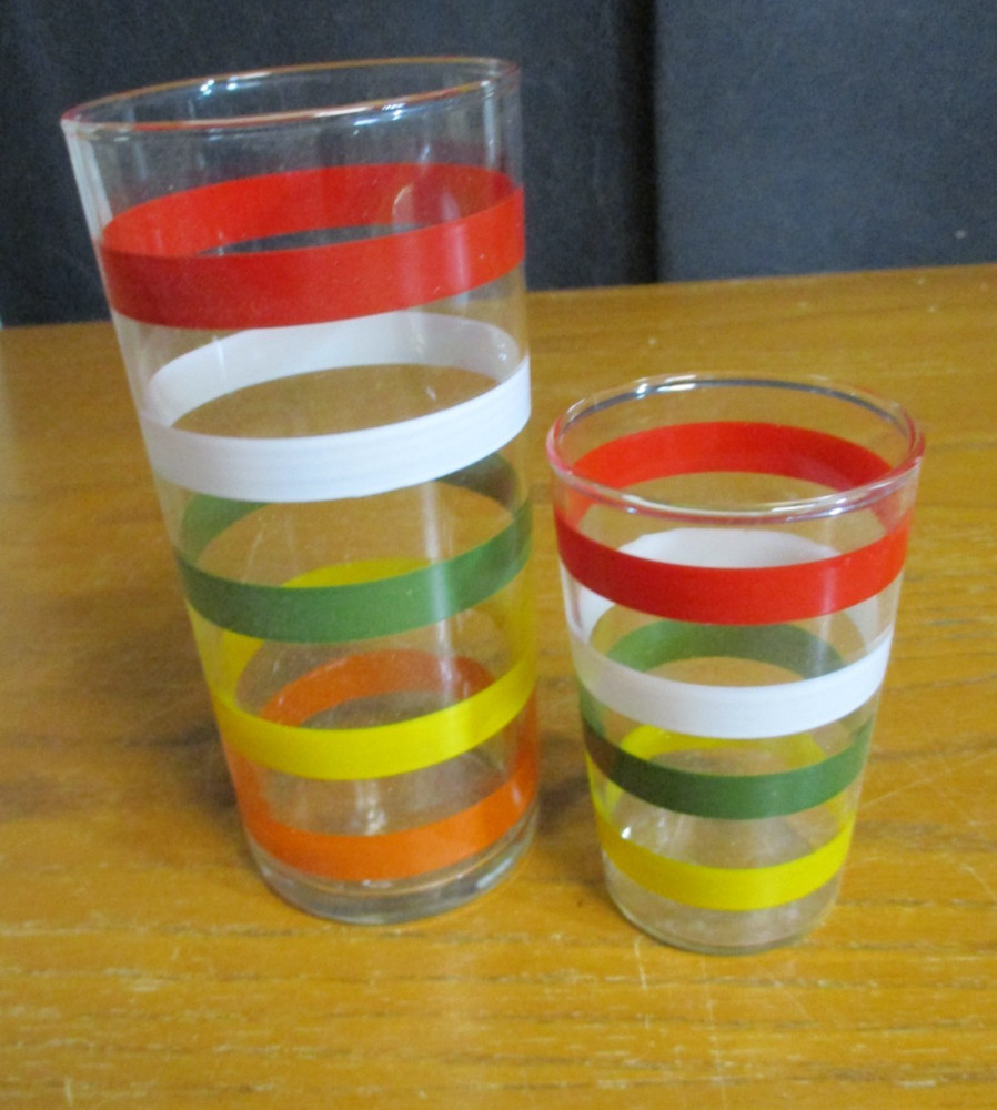 x2- Vintage Anchor Hocking Fiesta Striped Drinkware – Tumbler and Juice Glass