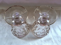 2 Jeanette Glass Thumbprint Stemmed 4″ Liquor Cocktail Glasses 1950s USA