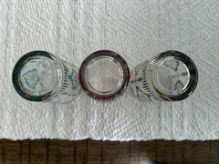3 Vintage MCM Teal, Pink, Black Gold 6oz Embossed Juice Glass 4 Inch Moroccan