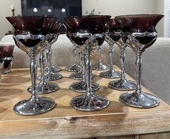 Vintage Farber Bros. Crystal Amerhyst Krome Kraft Cambridge Set Of Stemware