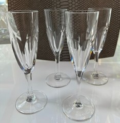 St. Louis Crystal Set of 4 Champagne Flutes Bristol 7 1/2″ in Height Acid Marked