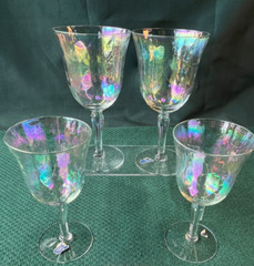 4 West Virginia Glass Iridescent Optic Loop Wine Goblet Glasses 6.75″