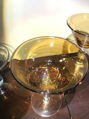 Set Of 3 Polish Glass Amber Goblet Champagne Water Wine Vintage Poland