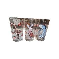 VINTAGE SET OF 3 WINNIE THE POOH ANCHOR HOCKING GLASSES 1970s 9OZ 4.5″ x 2.5″